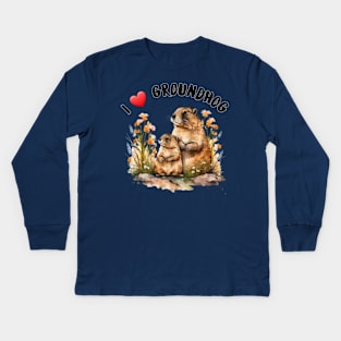 I love groundhog Kids Long Sleeve T-Shirt